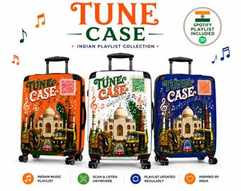 Tune Case - Maleta de viaje india con lista de reproducción mediante código QR / Regalo para amantes de la música india / Equipaje con música de Spotify /