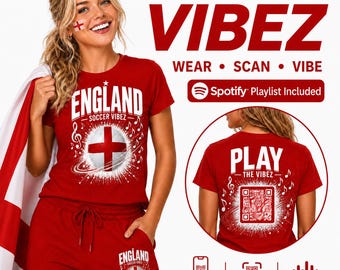 フットボールバイブスTシャツ｜イングランドサッカーファンシャツ（QRコード付きプレイリスト）｜フットボールTシャツ｜イングランドサッカーミュージックシャツ
