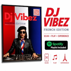 Affiche DJ Vibez édition française | QR code interactif, art mural liste de lecture de musique française
