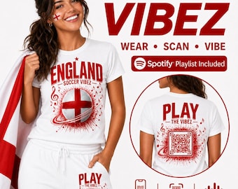 イングランドサッカーファンTシャツ（QRコード付きプレイリスト）｜フットボールバイブスTシャツ｜イングランドサッカーミュージックTシャツ