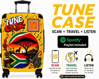 チューンケース｜QRコード付き南アフリカ音楽スーツケース｜インタラクティブな旅行用スーツケース｜スキャンして再生する南アフリカのヒット曲