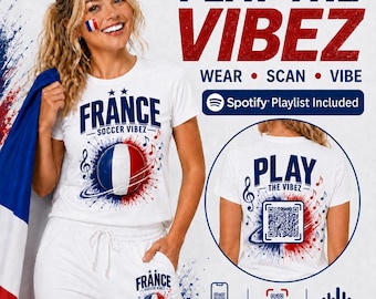 Play the Vibez Tシャツ | QRコード付きフランスサッカーファンシャツ | サッカーTシャツ | フランスサッカーミュージックシャツ