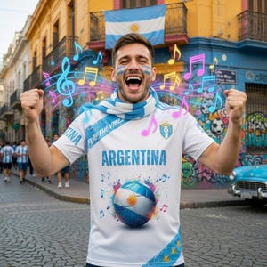 Argentina Soccer Fan Shirt with QR Code Playlist | Football Vibez Tee