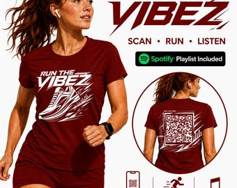 Run The Vibez Laufshirt mit Spotify-Playlist-QR-Code | Automatisch aktualisierendes Musik-T-Shirt für Läufer
