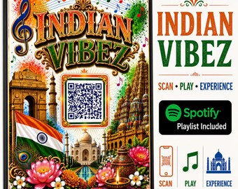 Spotify-Poster mit QR-Code für indische Musik | Scannen und indische Playlist abspielen | Wandbild aus Indien | Einzigartiges Geschenk für Musikliebhaber | 30 x 40 cm Druck