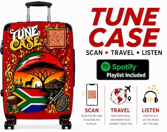 チューンケース｜QRコード付き南アフリカ音楽スーツケース｜インタラクティブな旅行用スーツケース｜スキャンして再生する南アフリカのヒット曲