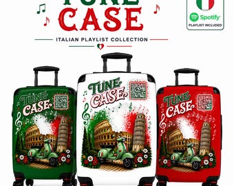 Tune Case – włoska walizka podróżna z playlistą z kodem QR | Prezent dla włoskiego miłośnika muzyki | Walizka muzyczna Spotify | Biała