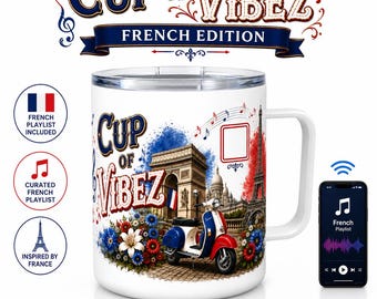Cup of Vibez | French Coffee Mug with Spotify Playlist QR Code | Insulated Coffee Mug, 10oz