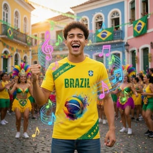Brazil Soccer Fan Shirt with QR Code Playlist | Football Vibez Tee