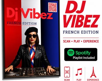 DJ Vibez フランス版ポスター | インタラクティブQRコード、フランス音楽プレイリスト ウォールアート