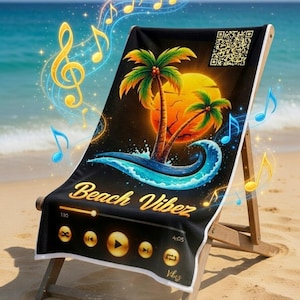 QR Code Beach Towel | Scan Spotify Playlist, Summer Vibes, Pool Party Accessory