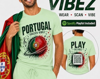 Play the Vibez | QRコード付きポルトガルサッカーファンシャツ | サッカーTシャツ | ポルトガルサッカーミュージックシャツ