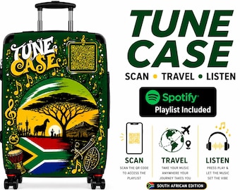 チューンケース｜QRコード付き南アフリカ音楽スーツケース｜インタラクティブな旅行用スーツケース｜スキャンして再生する南アフリカのヒット曲