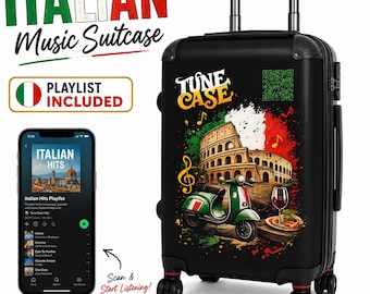 Maleta de música italiana / Lista de reproducción de Spotify con código QR / Regalo de viaje a Italia / Estuche de música de la serie de coleccionista / Edición limitada para equipaje de mano