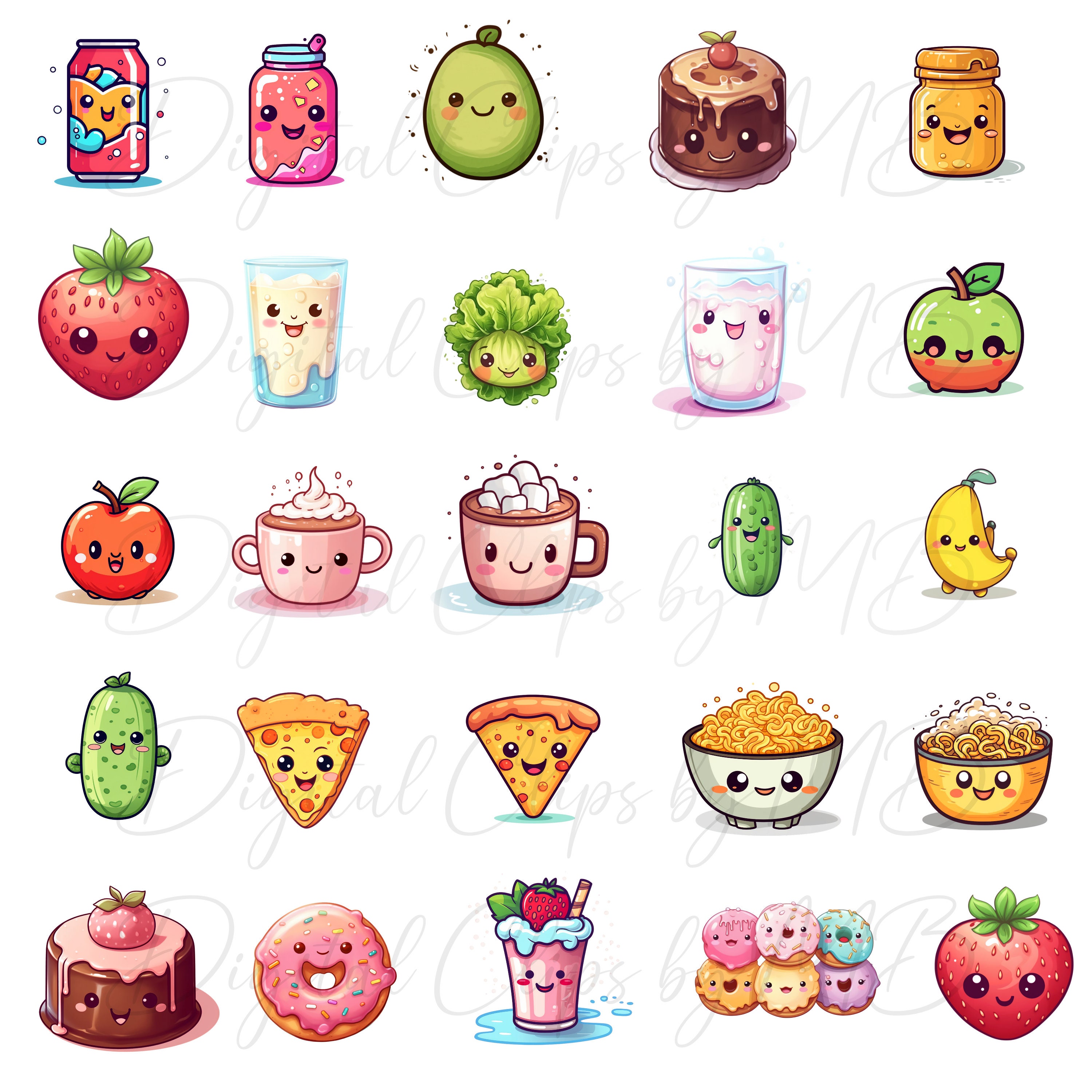 Kawaii Stickers Clipart Kawaii Food Clipart for Stickers - Etsy