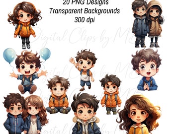 Chibi Clipart, Boy And Girl Clipart, Childrens Chibi PNG Illustrations