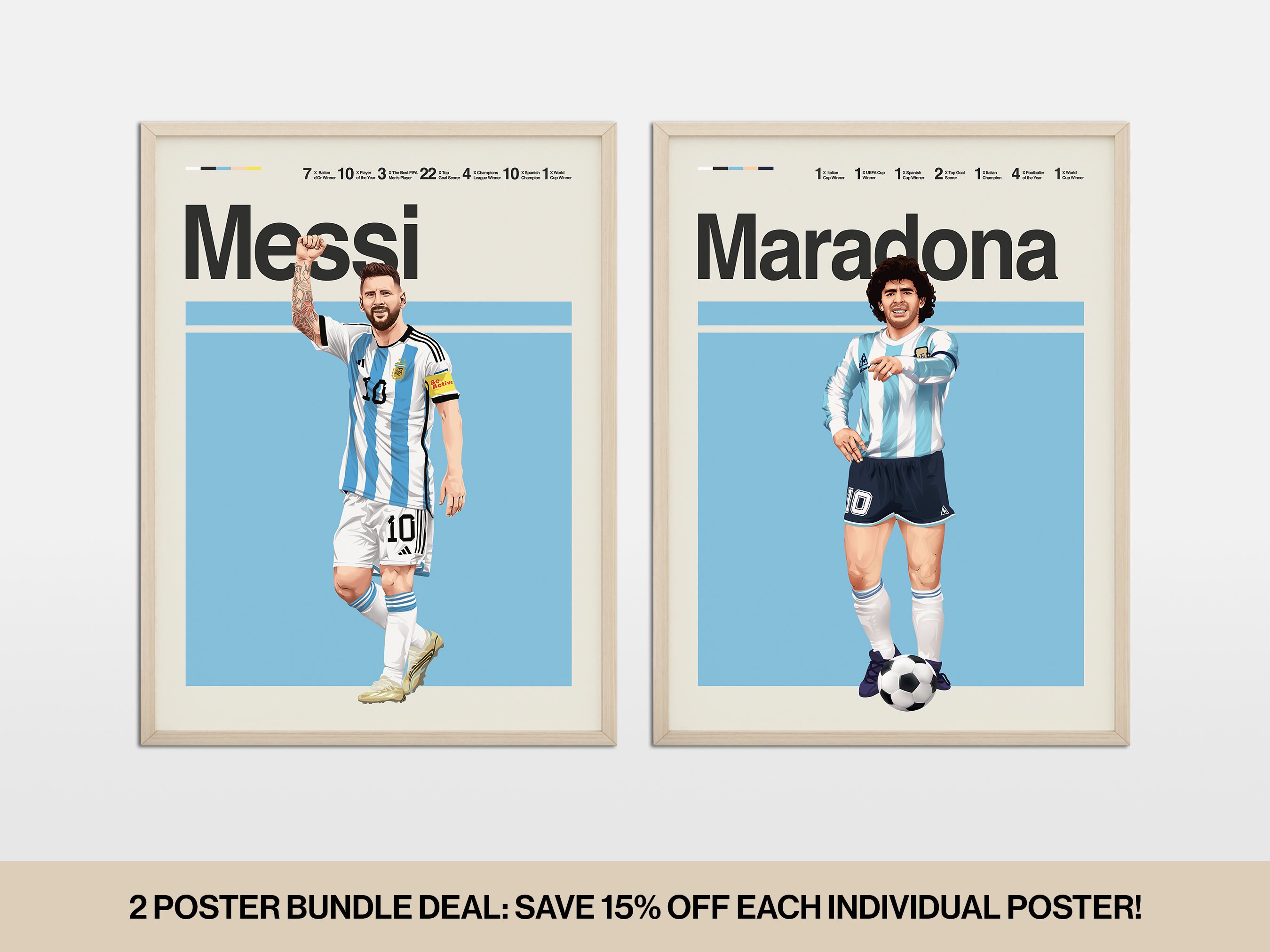 Set of 3 Pele Maradona Cruyff Poster Football Legends Poster 