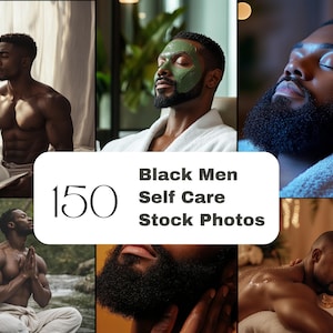 150 Black Men Self-Care , Wellness Stock Photos | Skincare, Spiritual, Fitness | PLR & MRR Included | Instant Download