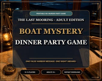 Boat Mystery Dinner Party Game for Adults, Printable No-Murder Party Game, Instant Download Digital Game