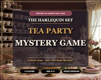 Tea Party Mystery Game Digital Download, Harlequin Set No-Murder Printable Party Game for Tweens, Elegant Fun for Ages 10-14