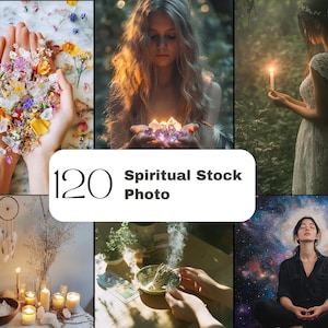 Lot de photos spirituelles, voyant magique bohème, lecture de cartes de tarot, stock de style cristaux de guérison, sans visage