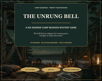 No-Murder Camp Reunion Mystery Game - The Unrung Bell Digital Party Activity for 8-14 Adult Players