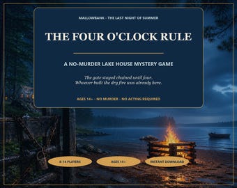 No Murder Lake House Mystery Game Digital Download | The Four O'Clock Rule Party Game for Adults, Teens & Family | Instant Printable Fun