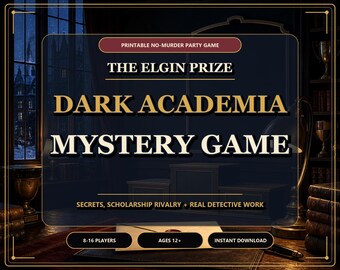 Dark Academia Mystery Game Digital Download, Printable No-Murder Party Game, The Elgin Prize Detective Night Activity for 8-16