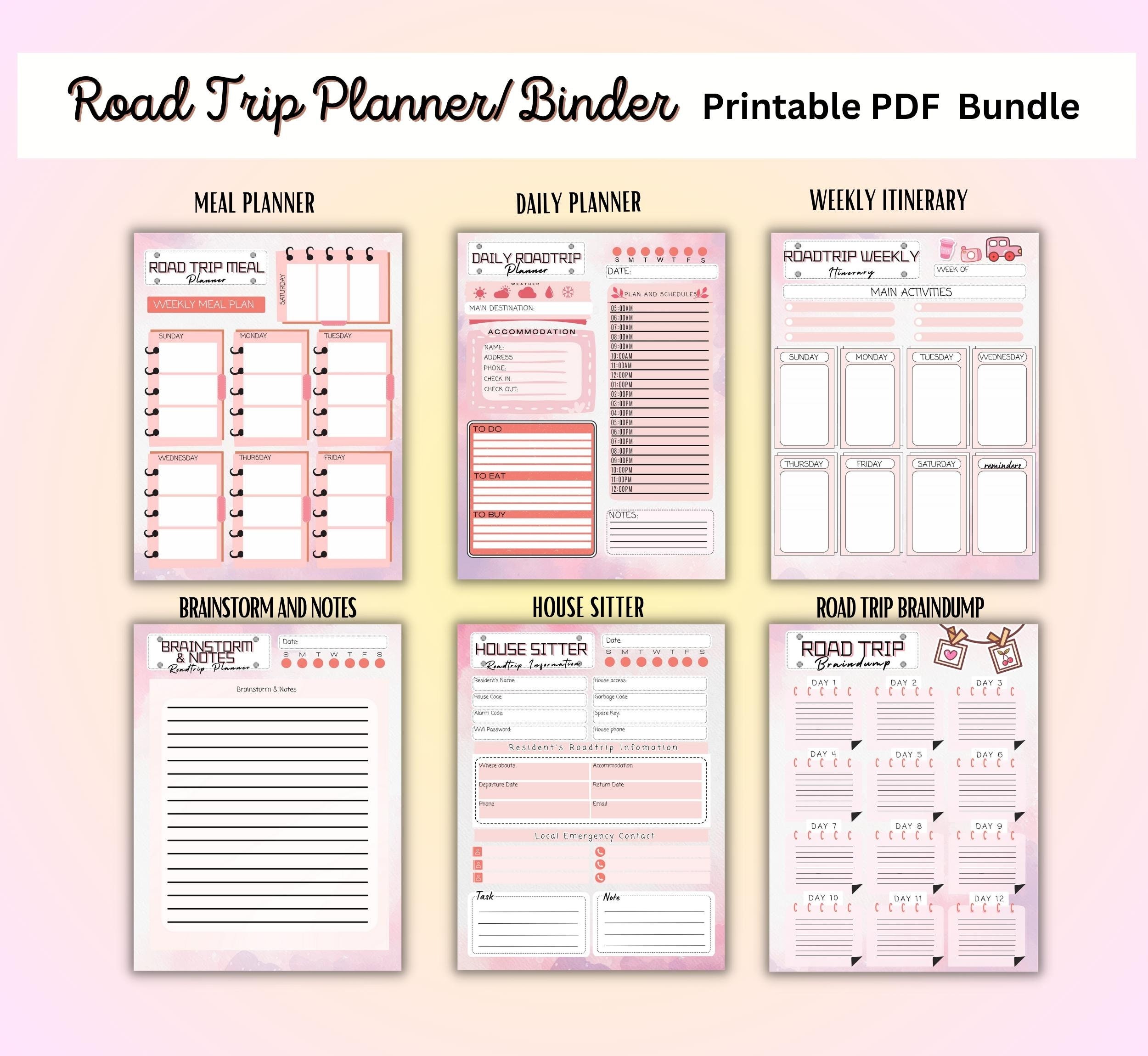 Printable Road Trip Planner/landscape and Two-page Calendars/weekly ...