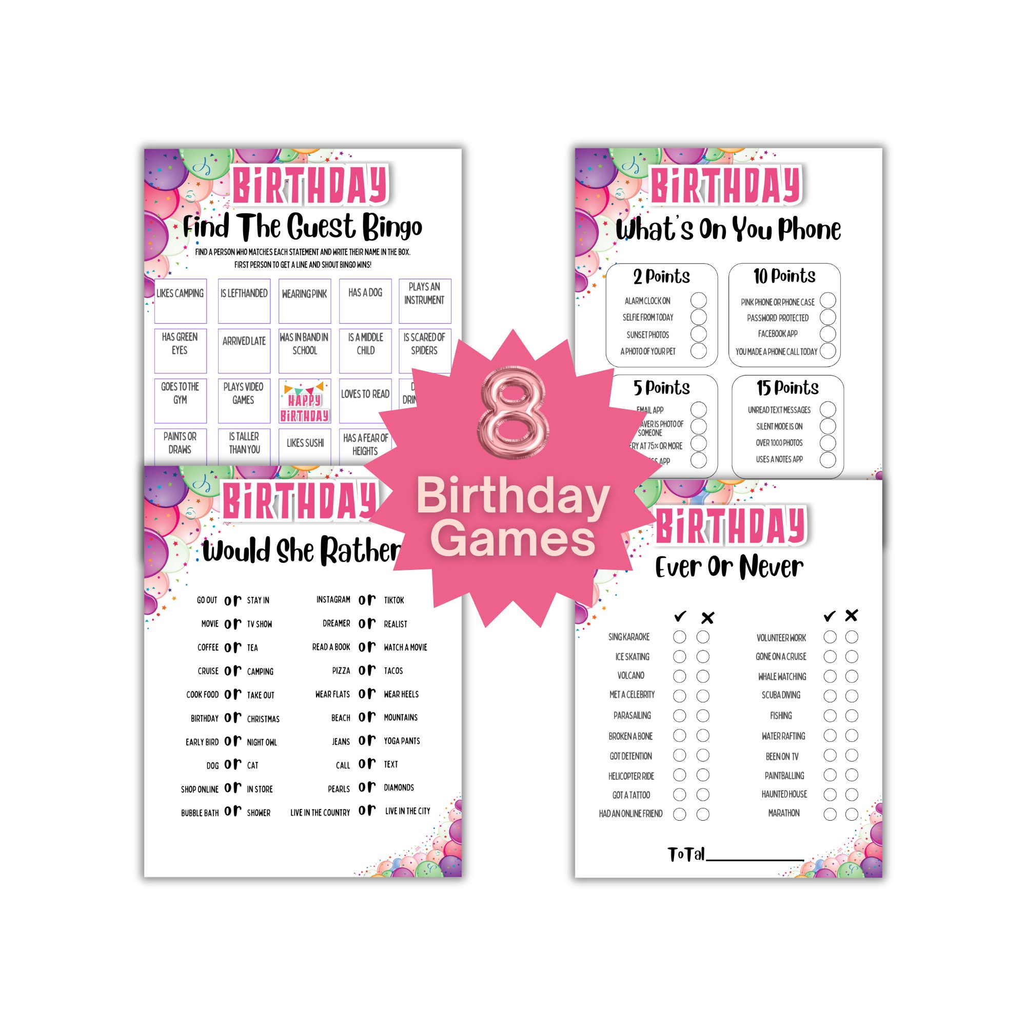 PrintableBirthday Games/printable Pdf/instant Download/digital