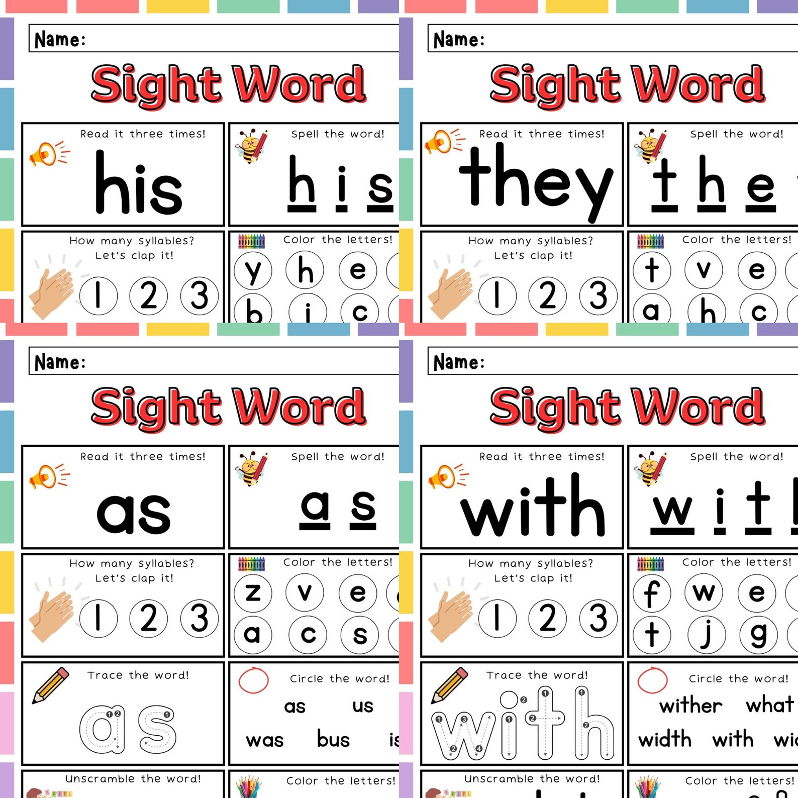 Printable First 100 Words Worksheets/100 Printable Instant - Etsy