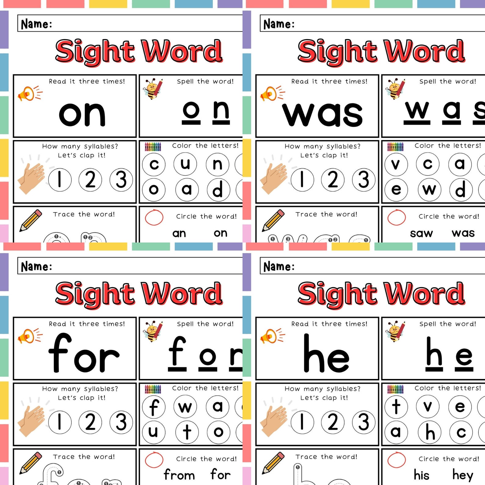 Printable First 100 Words Worksheets/100 Printable Instant - Etsy