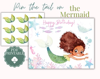 Printable Pin The Tail On The Mermaid/Printable PDF/Kids Mermaid Game/Instant Download/Kids Birthday Game/Mermaid Party Game