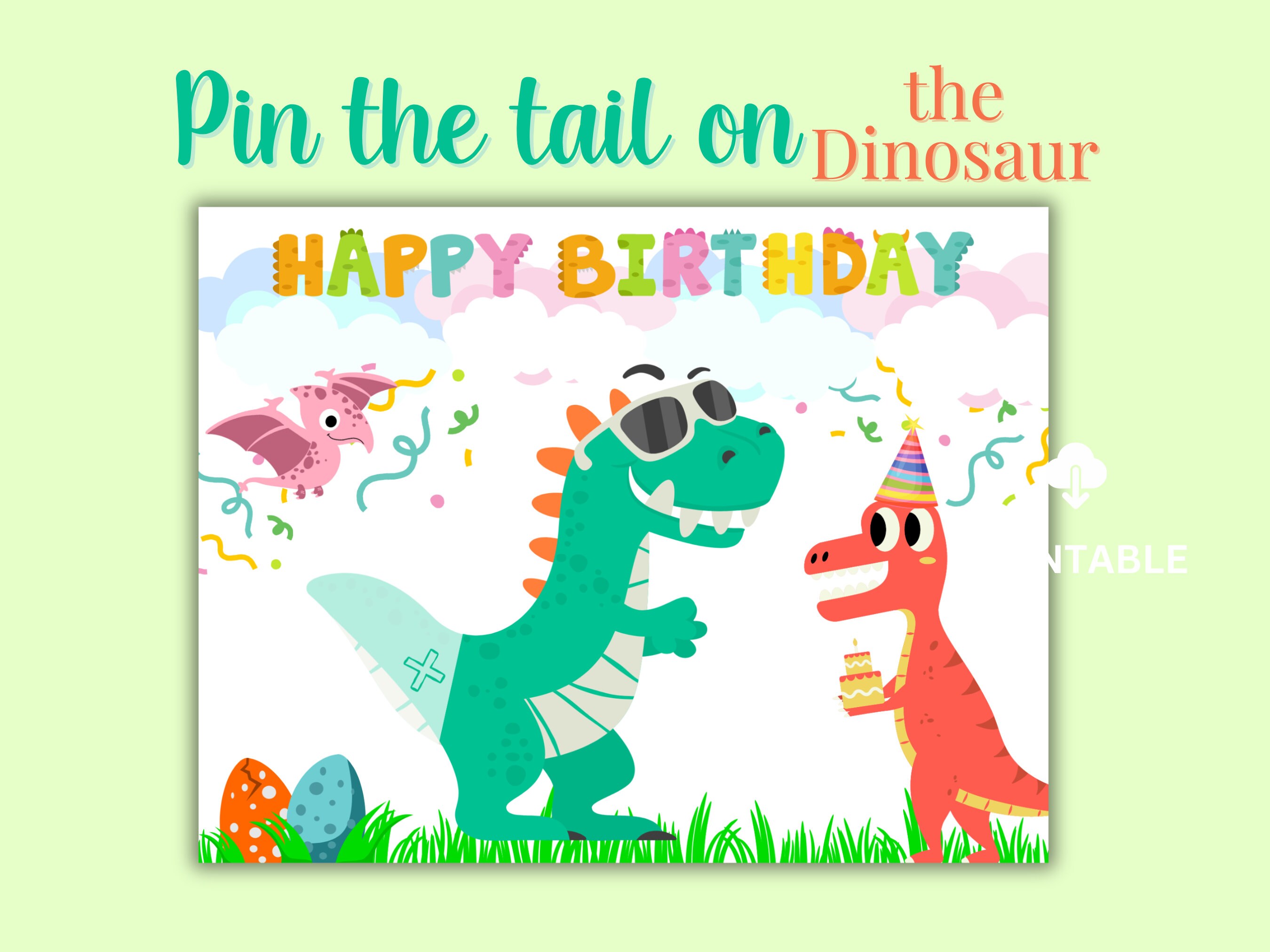 INSTANT DOWNLOAD Printable Pin the Tail on the Dinosaur 8x10 or 16x20 Game  / Birthday Party / Dino Collection / Item #4203