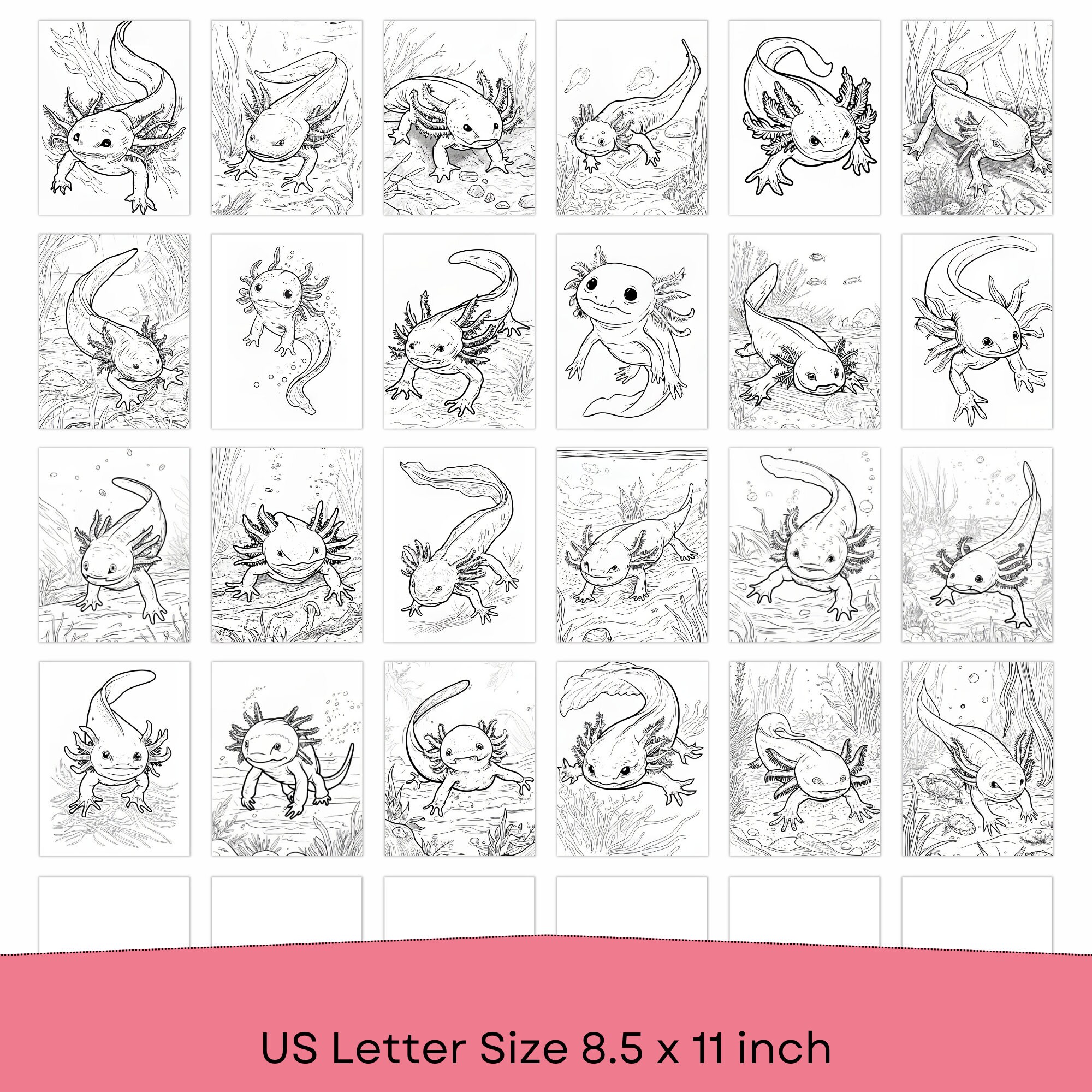 Printable Axolotl Coloring Book Pages/fresh Water Amphibian Coloring