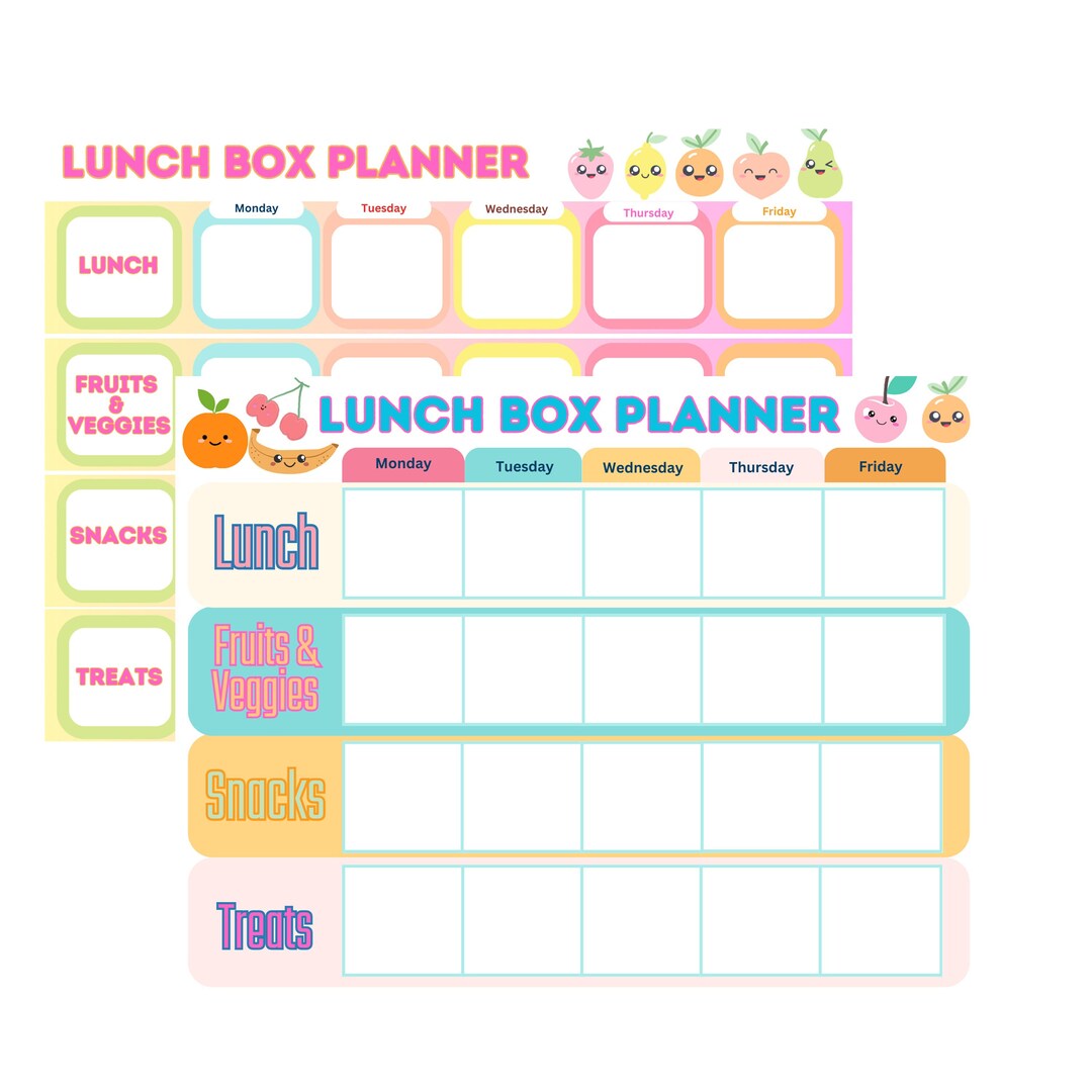 Printable Lunch Box Planner/printable Kids Lunch Menu/instant Digital ...