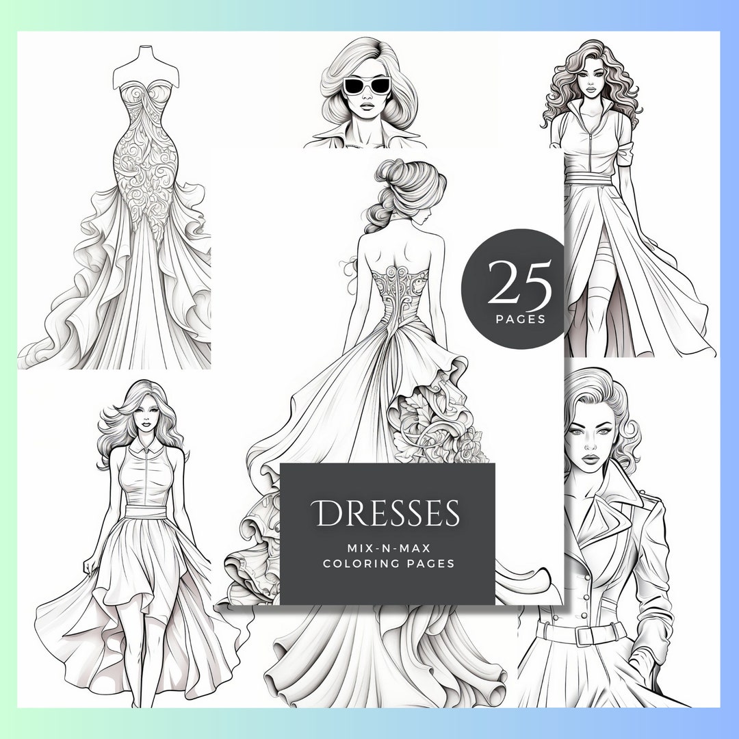 Dresses Adult Coloring Book/printable Adult Coloring Pages/instant Download/coloring Pages for ...