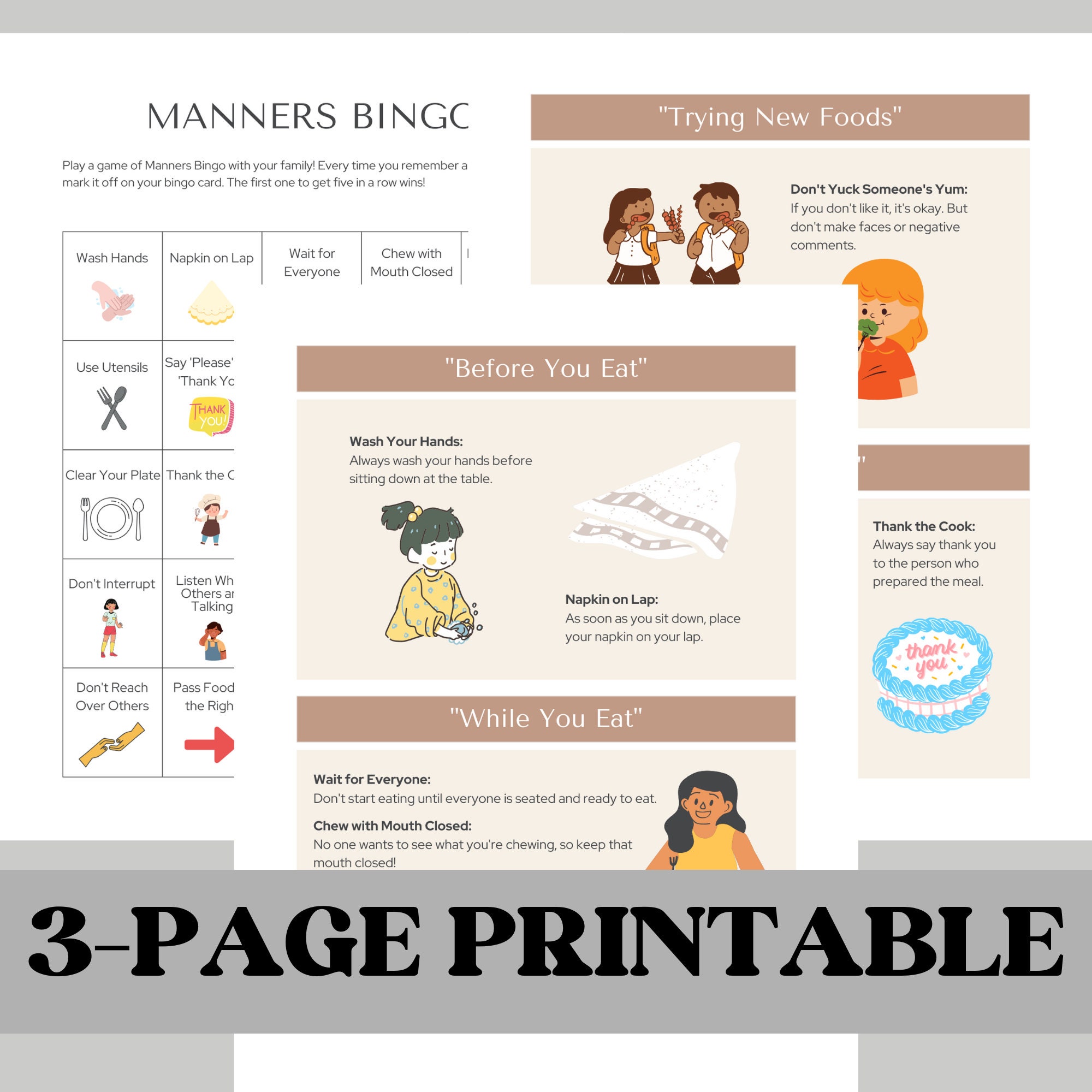 Printable Kids Table Etiquette/instant Download/3 Pages of Kid's Table ...