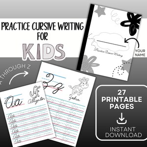 Printable Kids Cursive Practice/printable Pdf/27-page Workbook/instant ...