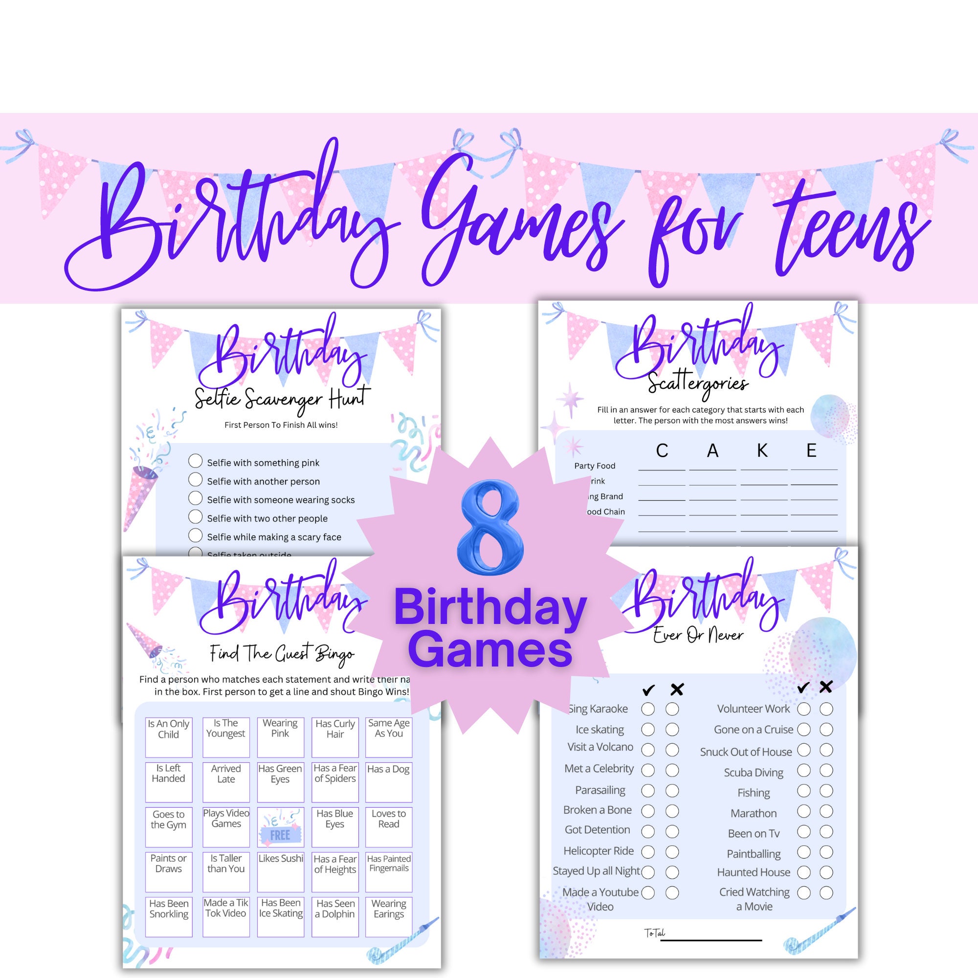 Printable Teen Birthday Games/printable Pdf/instant Download/digital ...