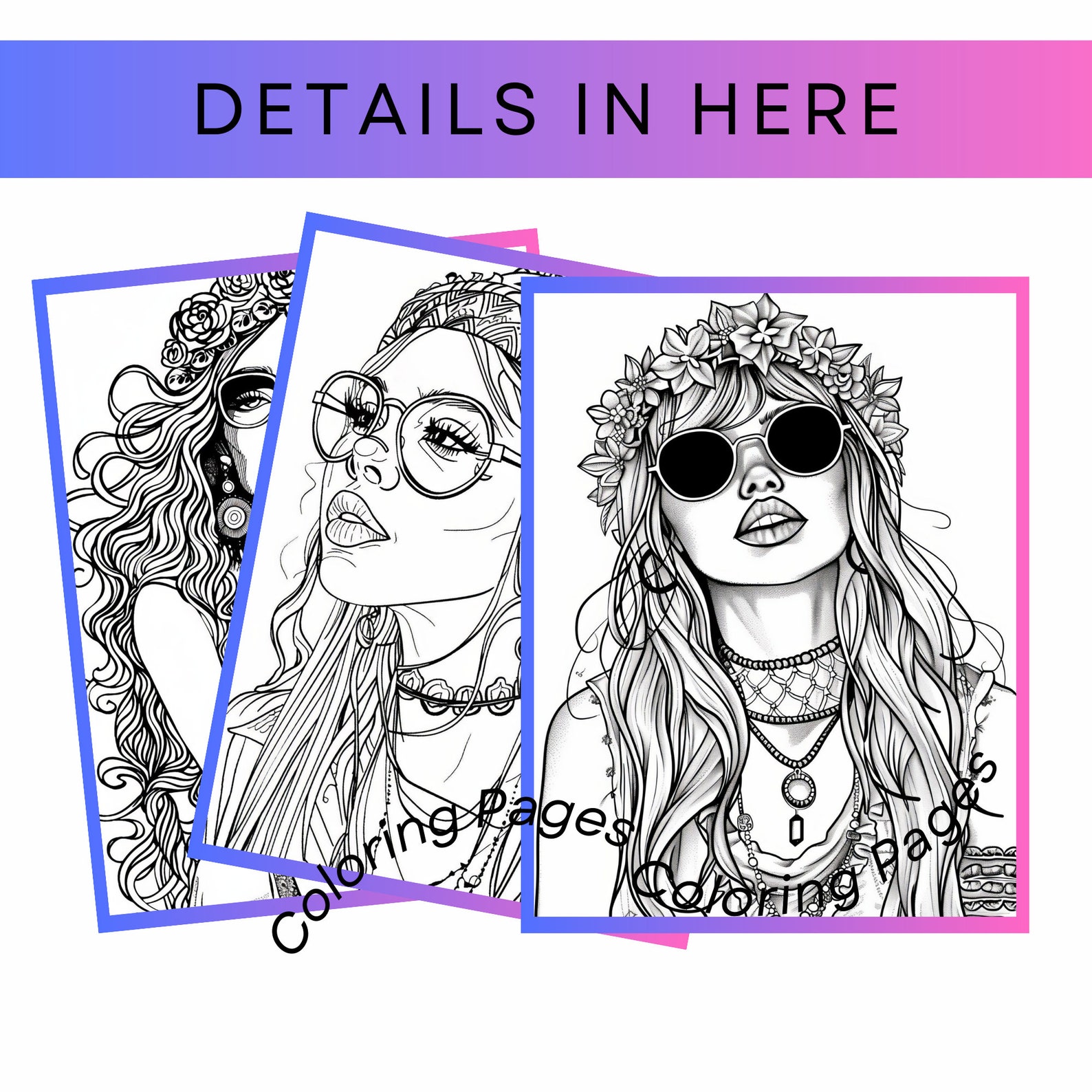 Printable Hippie Coloring Book Pages/25 Pages/adult Hippie Coloring ...
