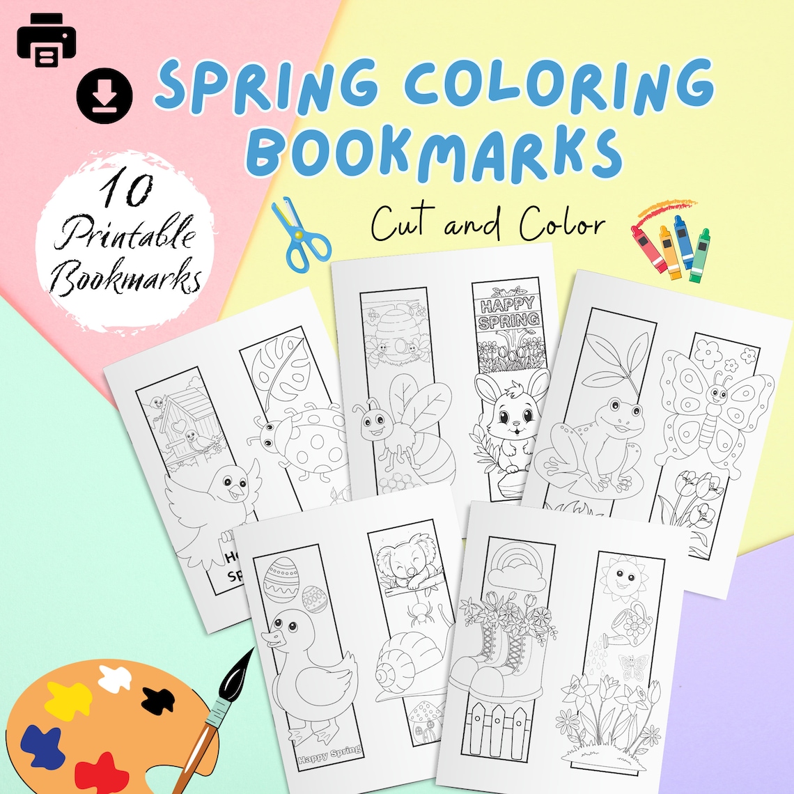 Printable Kids Bookmarks/spring Bookmarks for Kids/kids Bookmarks Craft ...