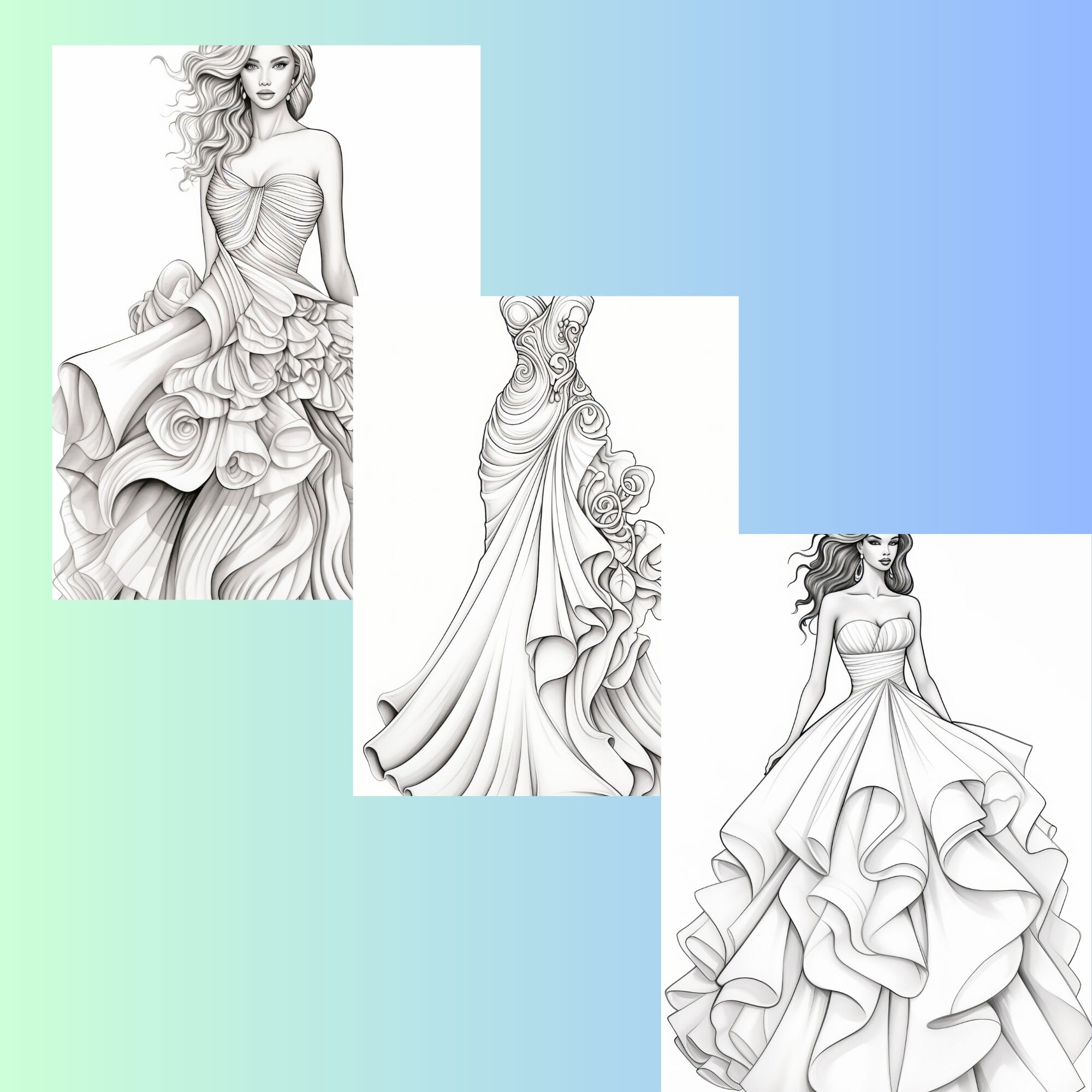 Dresses Adult Coloring Book/printable Adult Coloring Pages/instant ...