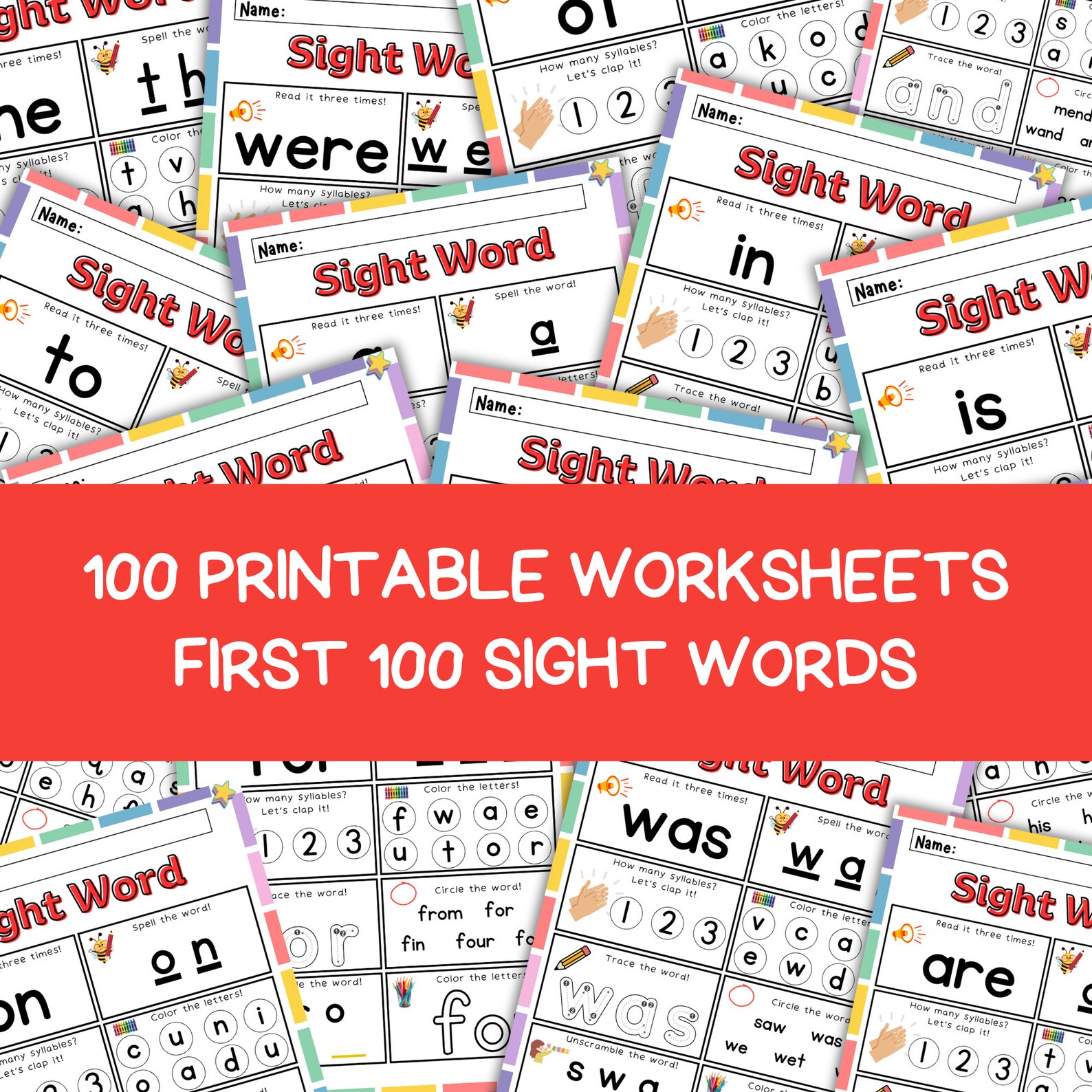 Printable First 100 Words Worksheets/100 Printable Instant - Etsy