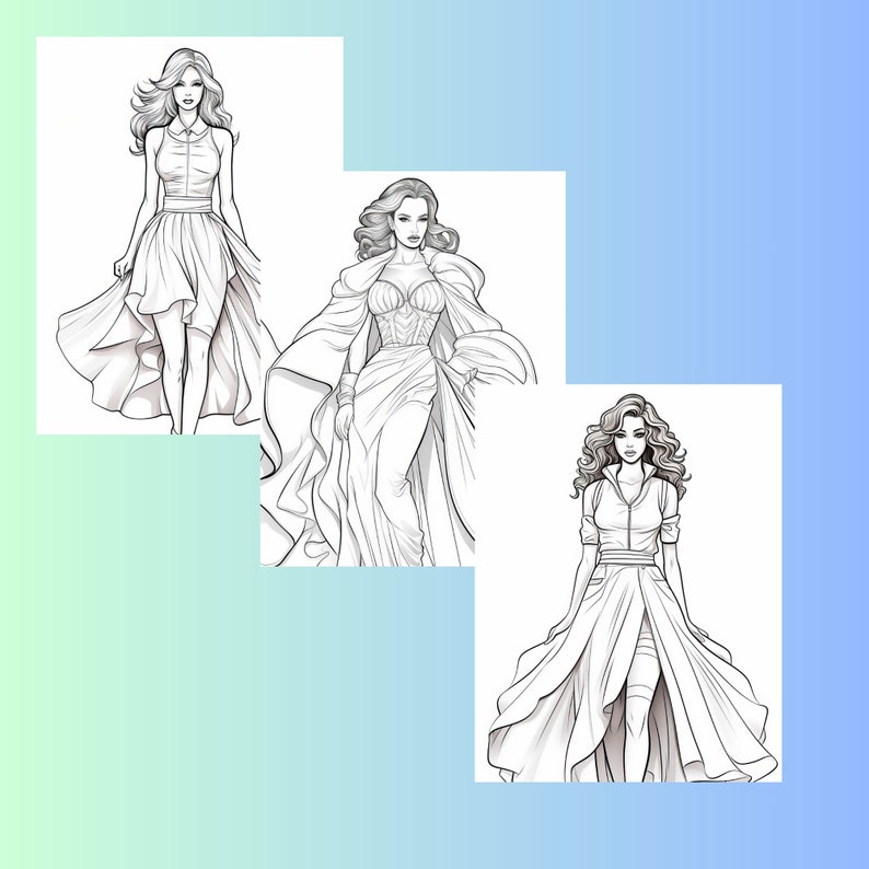 Dresses Adult Coloring Book/printable Adult Coloring Pages/instant ...