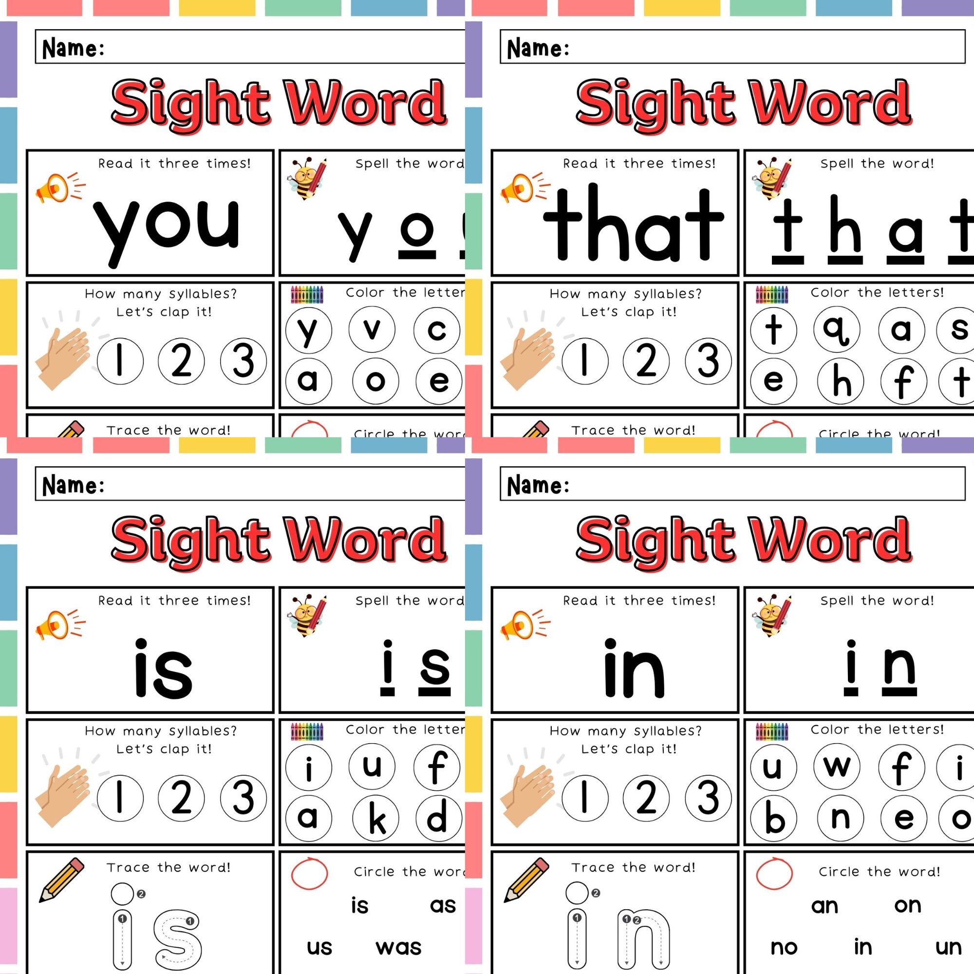 Printable First 100 Words Worksheets/100 Printable Instant - Etsy