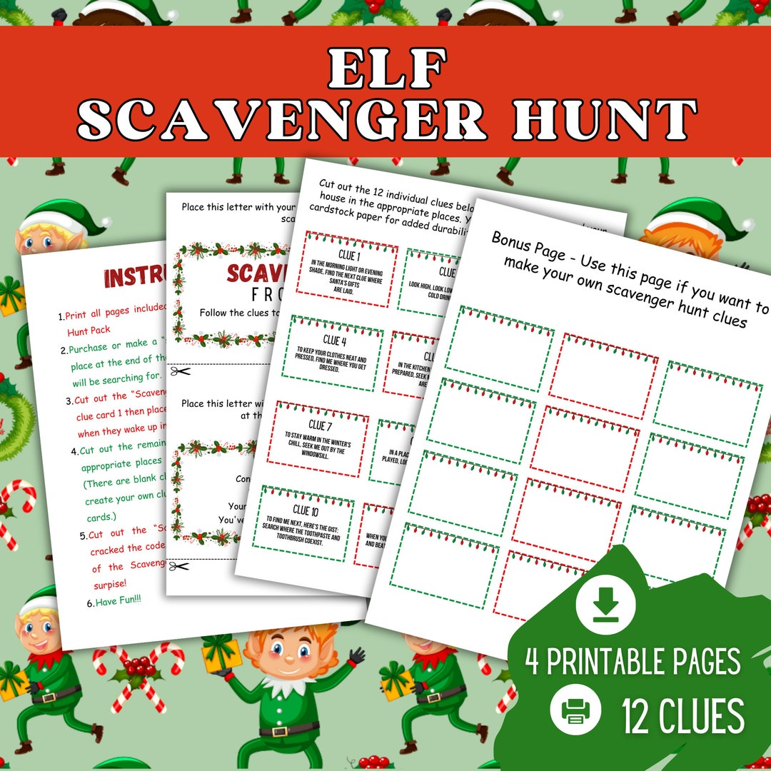 Printable Elf Scavenger Hunt Game/digital Download Christmas Etsy
