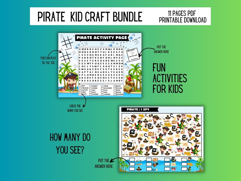 Pirate Kid's Craft Activity Bundle/printable Pdf/11-page Kids Pirate ...