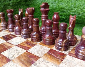 Marble Chess Pieces ONLY, Chess Game Figures, 32 Pieces handmade chess pieces for 12 inch - 16 inches chess board, Best Fathers Day Gift