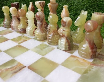 Marble Chess Set, Chess Game with Figures, 32 Pieces handmade chess pieces with 12 inch (30 cm) chess board, Best Fathers Day Gift